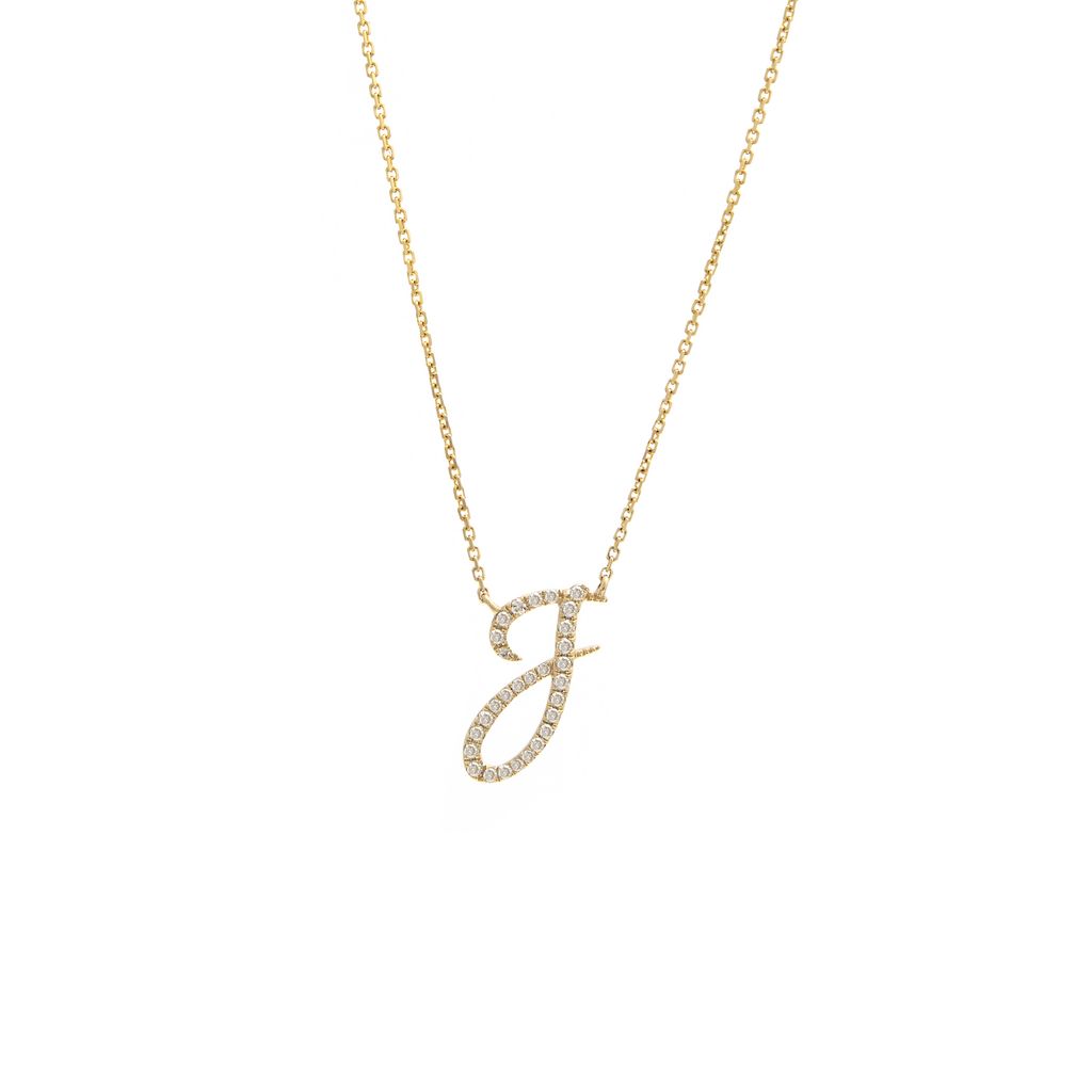 14 KT Script Diamond H Initial Necklace