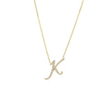 14 KT Script Diamond K Initial Necklace