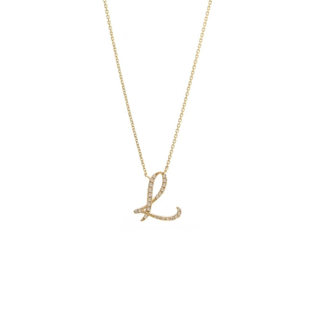 14 KT Script Diamond K Initial Necklace