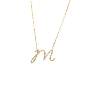 14 KT Script Diamond M Initial Necklace