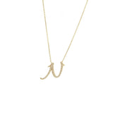 14 KT Script Diamond M Initial Necklace