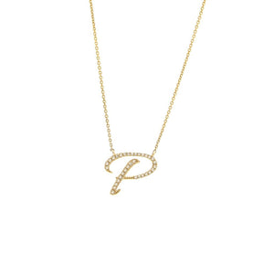 14 KT Script Diamond P Initial Necklace