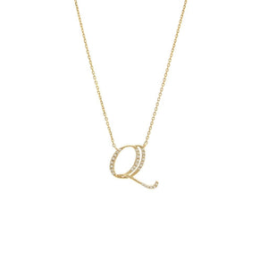 14 KT Script Diamond Q Initial Necklace