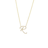 14 KT Script Diamond M Initial Necklace