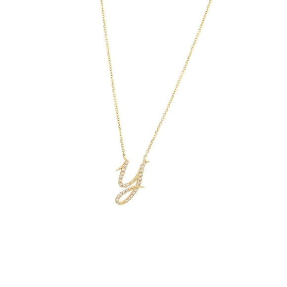 14 KT Script Diamond Y Initial Necklace