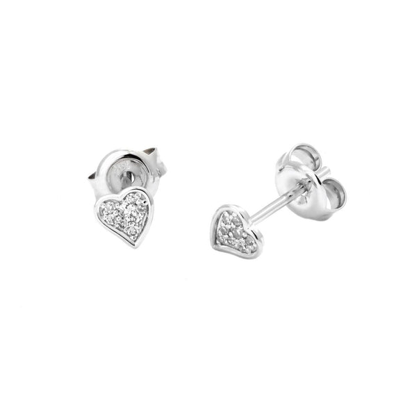 14 KT Tiny Diamond Heart earrings .05 ct genuine diamonds clutch backs