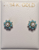 14 KT Children's Turquoise Prong flower screw back earrings