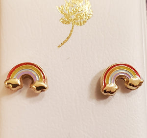 14 KT Rainbow enamel Screw Back Earrings