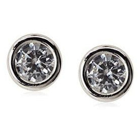 14 KT White gold round bezel cz 4mm. screw back earrings