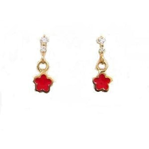 14 KT Children's Flower Dangle (Red) Earrings