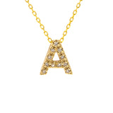 14 KT Yellow gold mini diamond alphabet letter necklace with 18 inch chain
