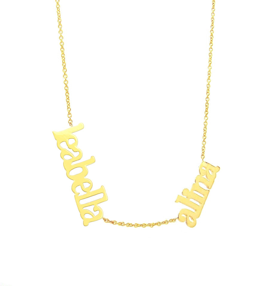 14 KT Script Multi name necklace