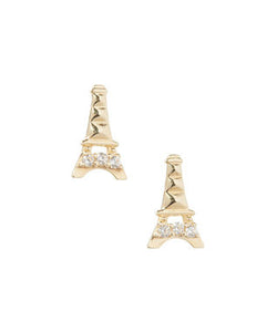 Paris Eiffel tower with cz. stones post clutch back earrings