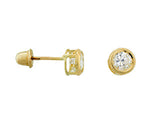 14 KT Children's round CZ.  4mm. screw back earrings