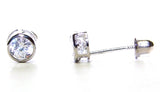 14 KT Children's White gold CZ Bezel screw back earrings