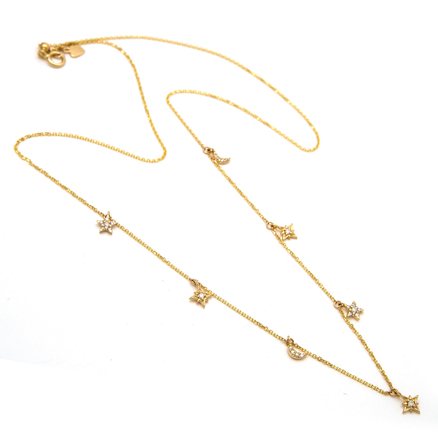 14 KT Diamond Moon and Stars Necklace