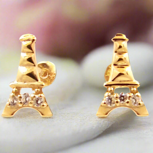 Eiffel tower post stud 14 KT gold children's earrings 