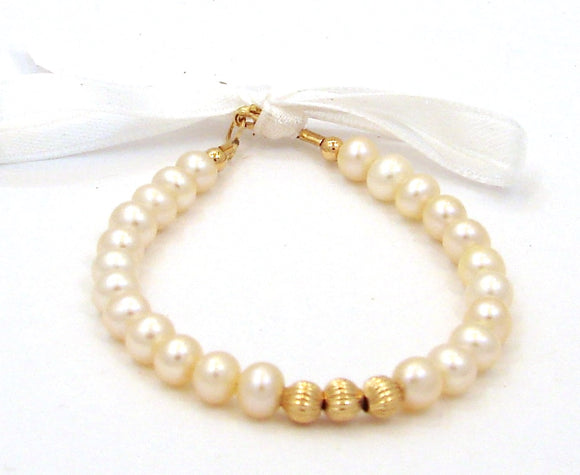 14 KT Baby Pearl Fluted Bead Bracelet