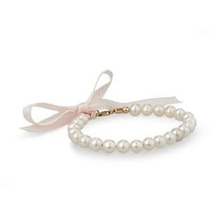 14 KT Genuine Freshwater Pearl Baby Bracelet with gold lobster clasp and two accent polished 14KT gold beads. 