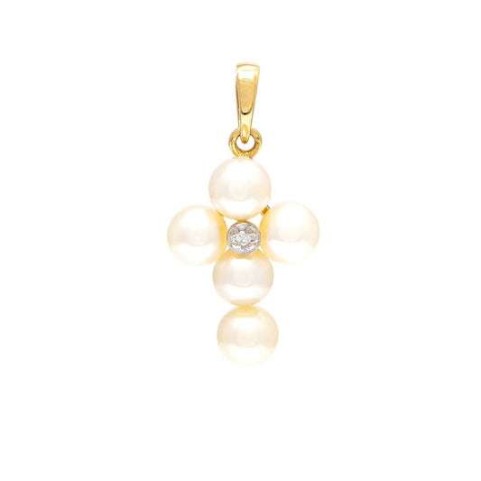 14 KT Pearl cross with center diamond gold bale