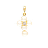 14 KT Pearl cross with center diamond gold bale