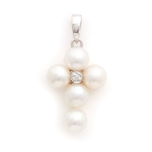 14 KT  Diamond Pearl gold cross pendant