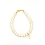 Baby Girl's Children's Fine 14 KT Gold Cross Genuine Pearl Bracelet