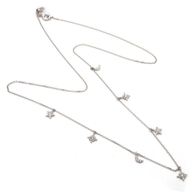 14 KT Diamond Moon and Stars Necklace