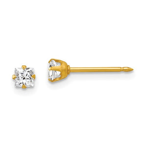 18 KT 3mm. Square Cut CZ Piercing earrings