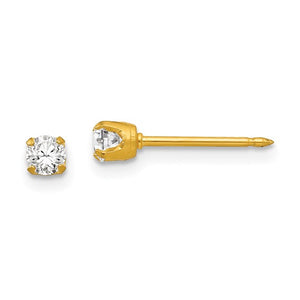 14 KT round cut CZ 3mm. piercing earrings