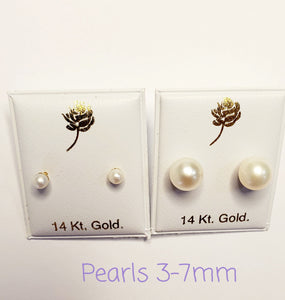 14 KT Genuine Freshwater pearl 7mm. stud post earrings