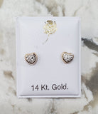 14 KT Pave CZ heart screw back earrings