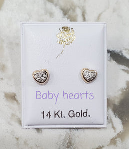 14 KT Pave CZ heart screw back earrings