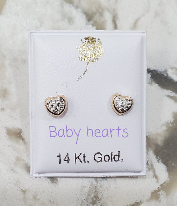 14 KT Pave CZ heart screw back earrings