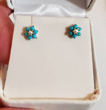 14 KT Children's Turquoise Prong flower screw back earrings