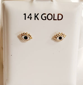 14 KT Eye with blue cz screw back earrings