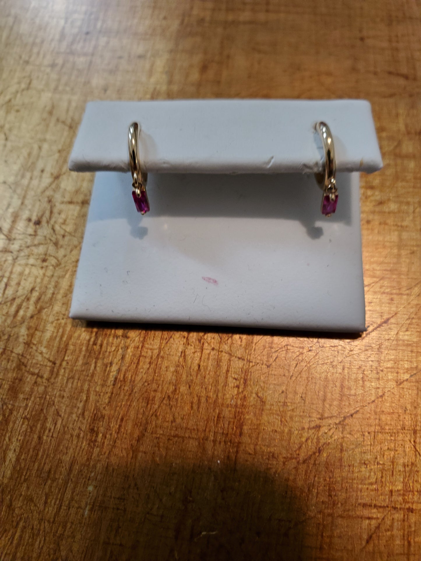 14 KT Huggie hoop with birthstone charm dangle