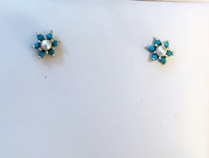 14 KT Children's Turquoise Prong flower screw back earrings