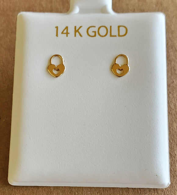 14 KT Open Heart Lock stud earring