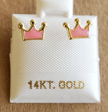 14 KT Children's pink crown with screw back earrings