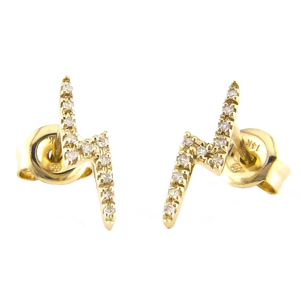 14 KT Lightening Bolt diamond stud earrings