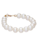 Baby+14KT+gold+pearl+bracelet+5 inches showing pearls and 14KT accent beads. Bracelets are finished with chain tag and lobster or similar clasp.