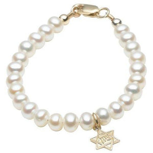 14 KT Children's Pearl Naming Star of David Bracelet (5 IN)