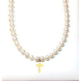 Near round children's pearls 14 KT gold necklace with gold cross