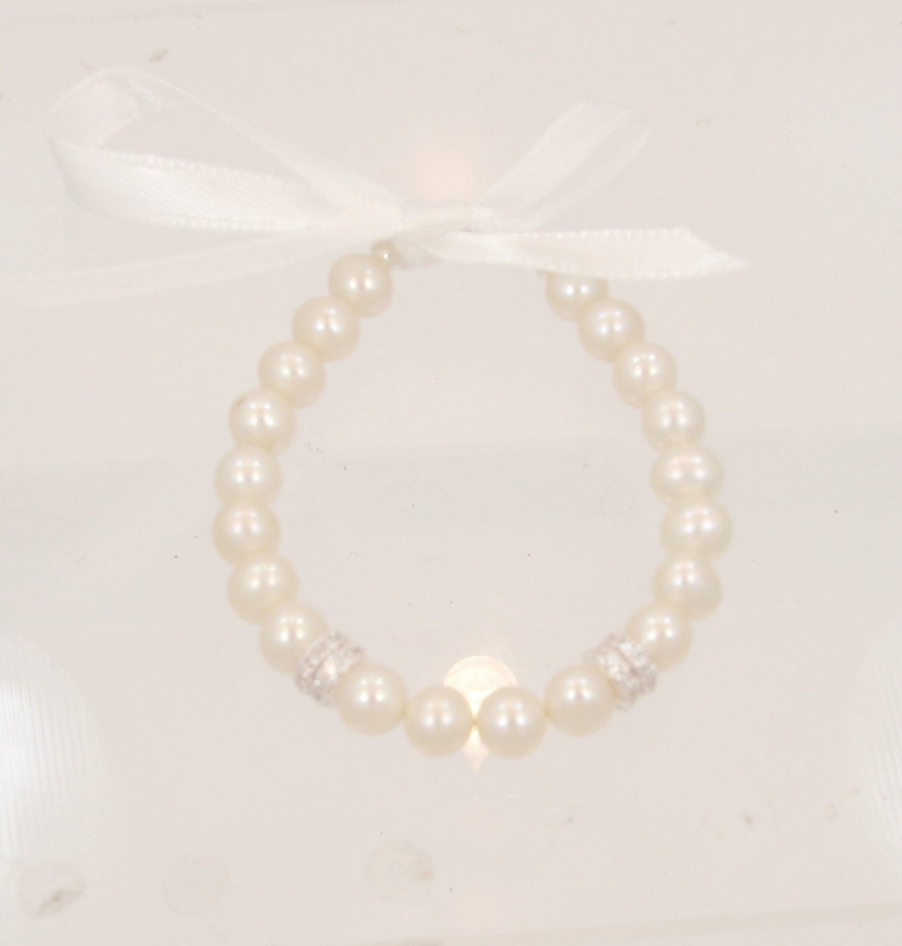 Children's Pearl bracelet genuine CZ. sterling silver roundels