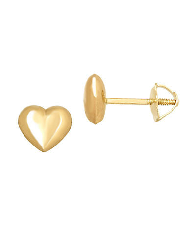 14 KT Puffy Hearts 6mm wide with threaded screw backs are more substantial than a super light weight baby earring and  have the security of the same threaded backs used for diamond jewelry.  These are meant to last a lifetime.  Yellow gold. 