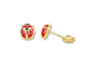 14 KT Children's Enamel Ladybug red black and gold colored screw back earrings