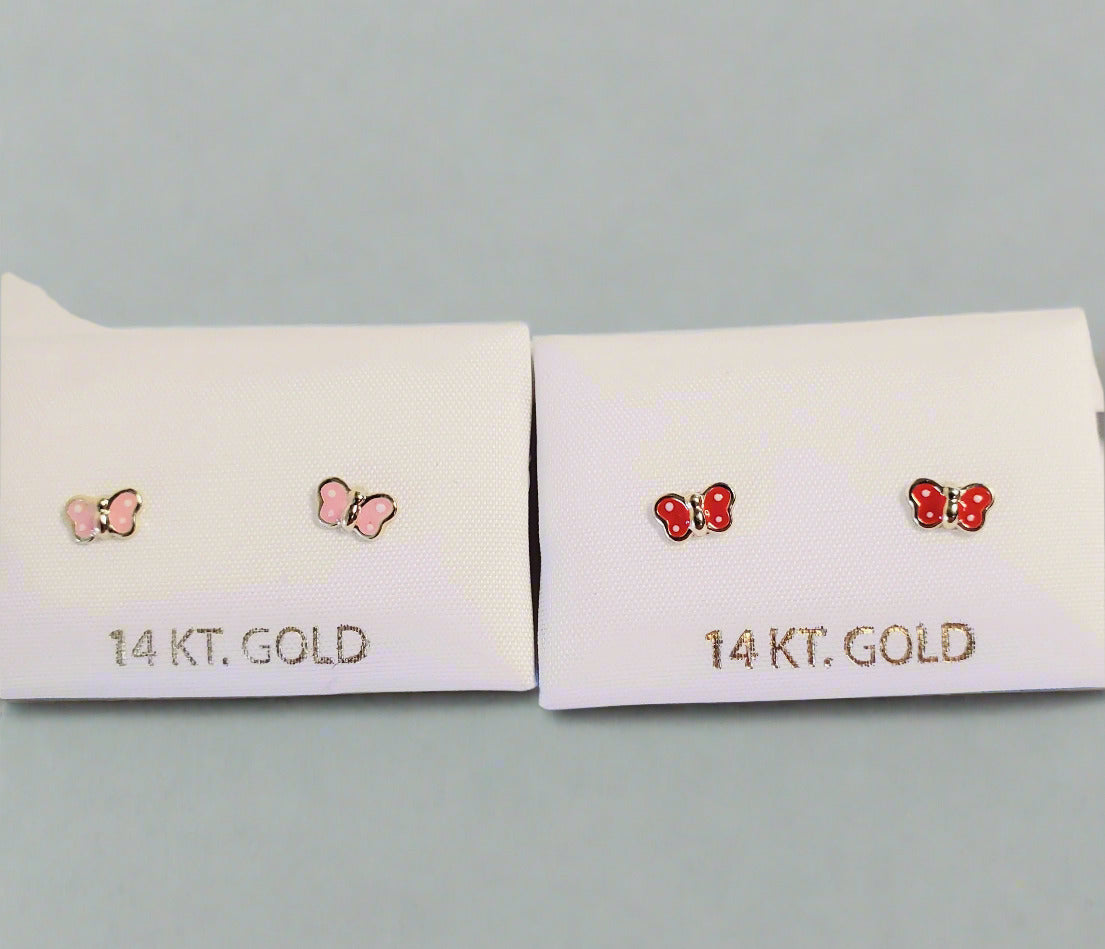 14 KT Butterfly polka dots screw back earrings