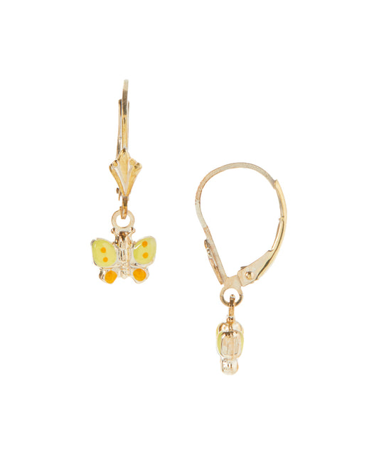 14 KT Gold Plated Children's butterfly dangle earrings pink