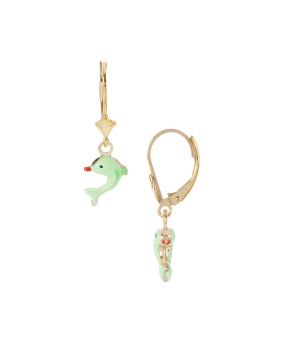 14 KT Gold Plated Silver Children's dolphin dangle earrings